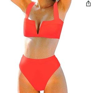 High-waisted Red Swimsuit